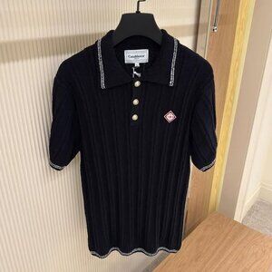 Casablanca Men New Season Silver Trim Boucle Polo Shirt Small Size